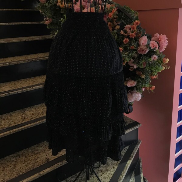 Saia de Tulle de Malha Black com Poá Black